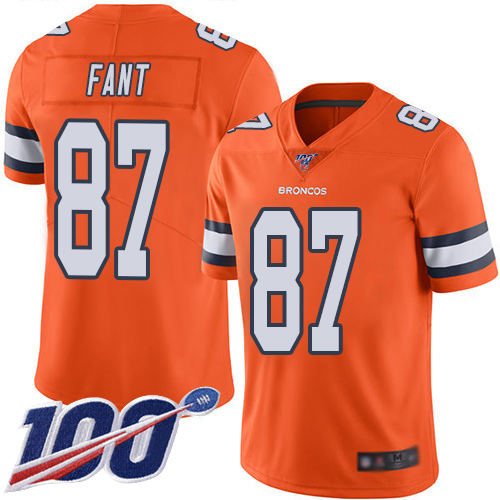 Men Denver Broncos #87 Noah Fant Limited Orange Rush Vapor Untouchable 100th Season Football NFL Jersey